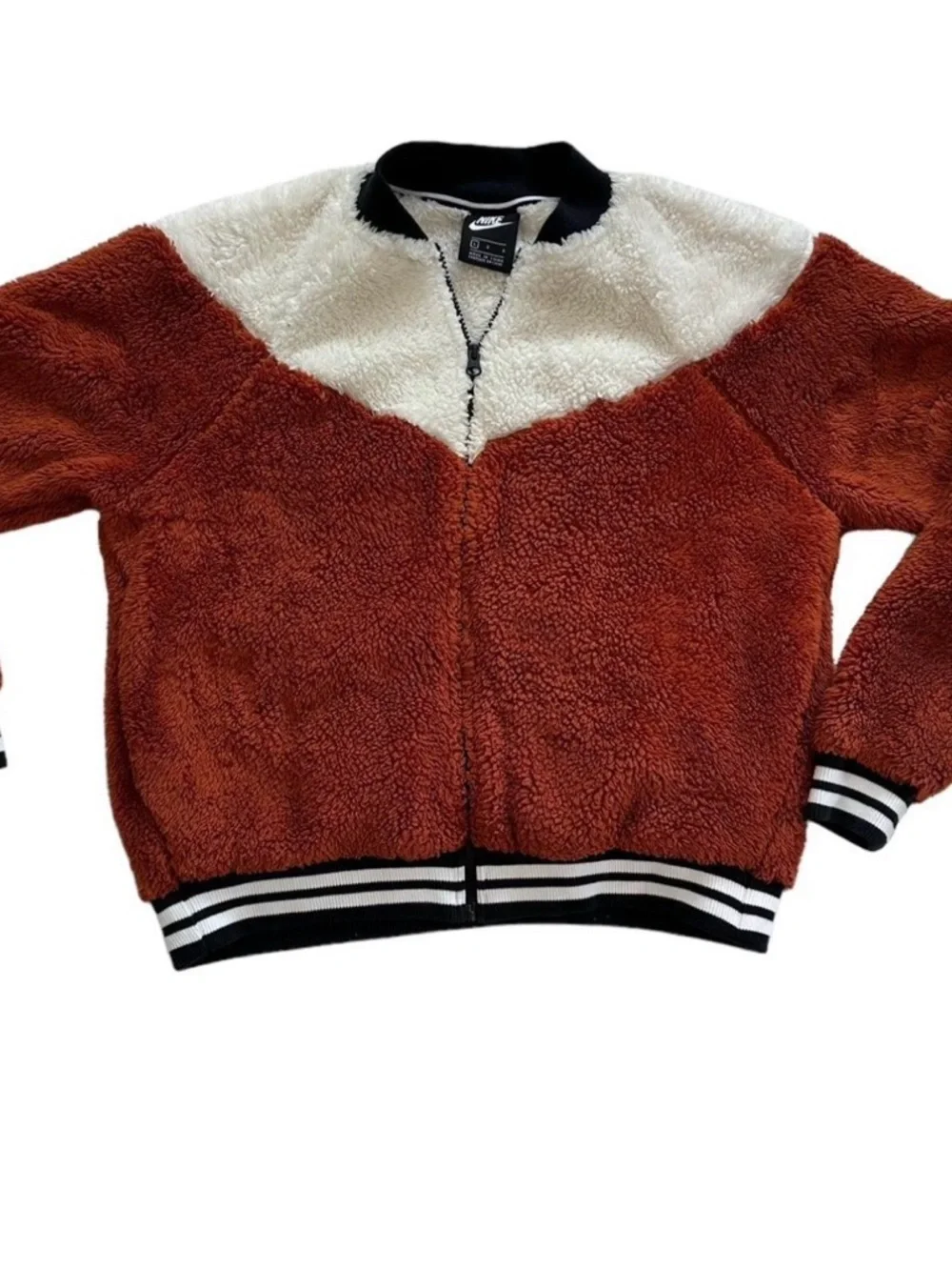 Nike Women's Orange & White Sherpa Bomber Jacket Size Large